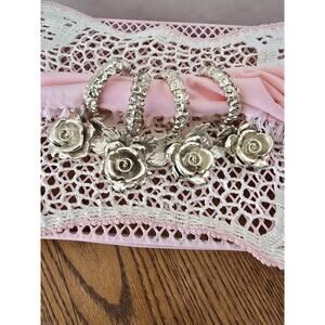 PRINCESS HOUSE SILVER TONE ROSE FLOWER HOLDER NAPKIN RING Set of 4 B33
